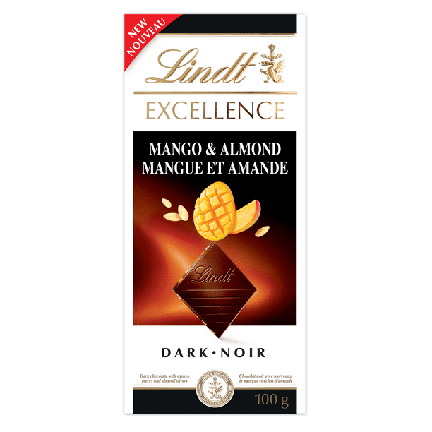 LINDT EXCELLENCE MANGO & ALMOND DARK CHOCOLATE BAR 100G